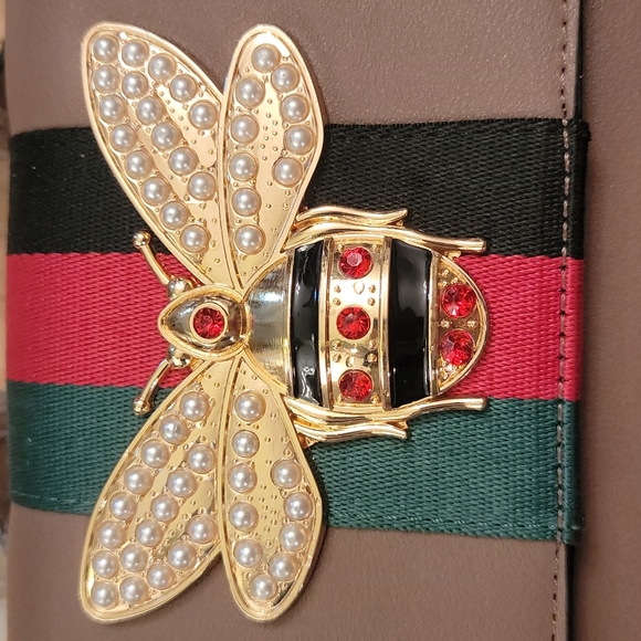 Women's Calin Bee Accent Box Satchel Handbag Purse with Matching Wallet Brown - Picture 7 of 8